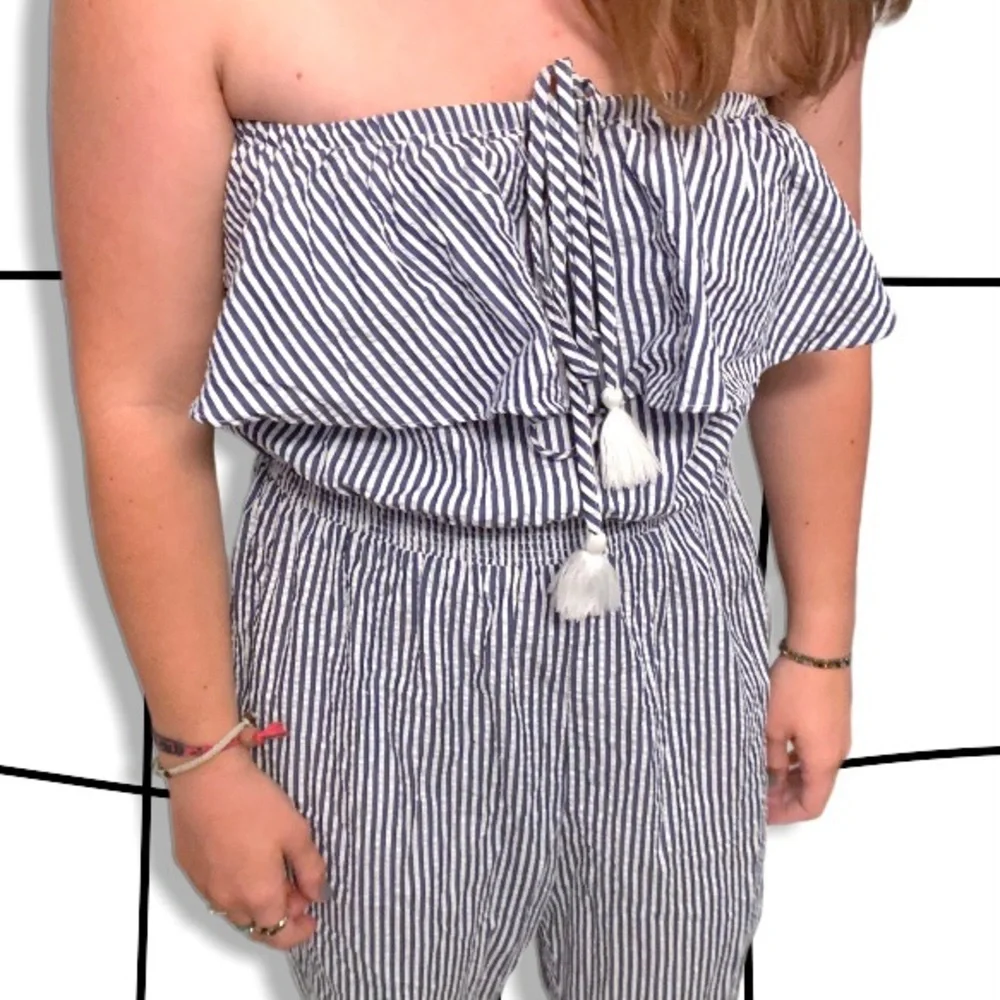Jcrew seersucker strapless jumpsuit small